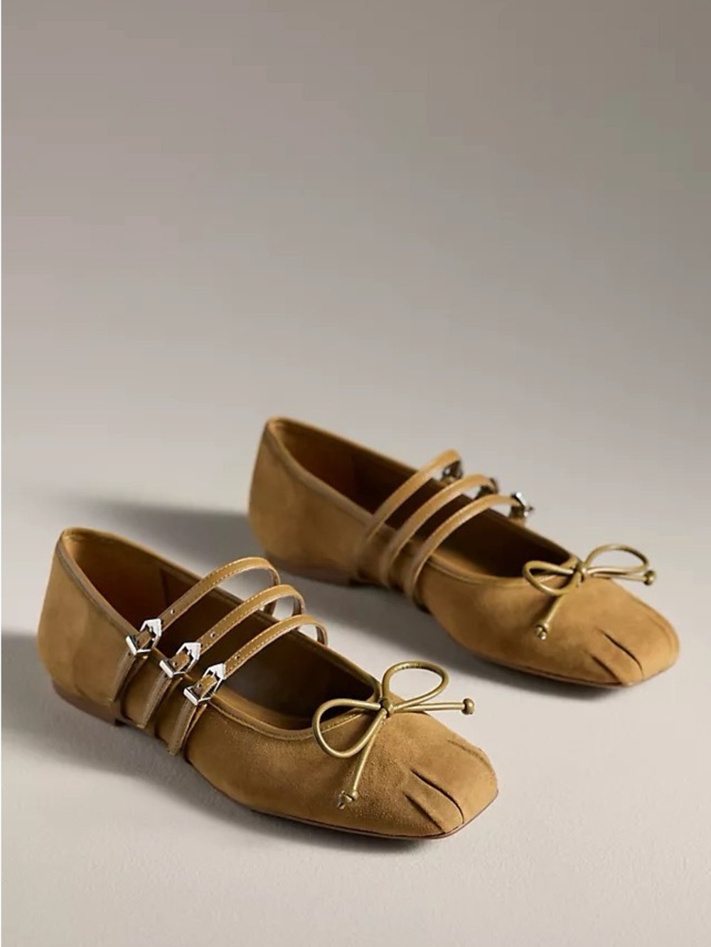 SCHUTZ Arissa Tan Suede Mary Jane Ballet Flat with Triple Straps